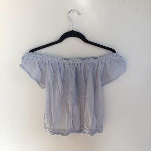 Printed Off The Shoulder Blue Blouse